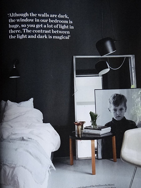 Dark painted walls in a monochromatic home Dark painted walls in a monochromatic home