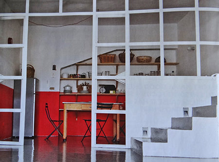 Kitchen and stairs in a modernist mill Kitchen and stairs in a modernist mill