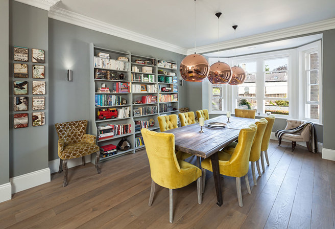 Dining room with wooden floorboards Dining room with wooden floorboards