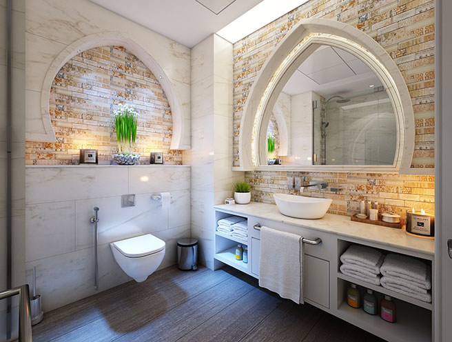 Huge domed bathroom mirror