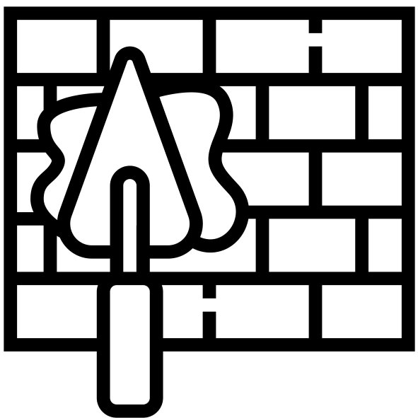 Illustration of a trowel plastering bricks