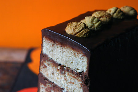Home-made chocolate caramel chestnut cake, sliced | H is for Home