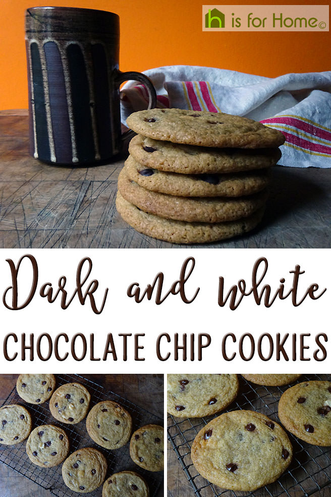 Stack of dark and white chocolate chip cookies | H is for Home