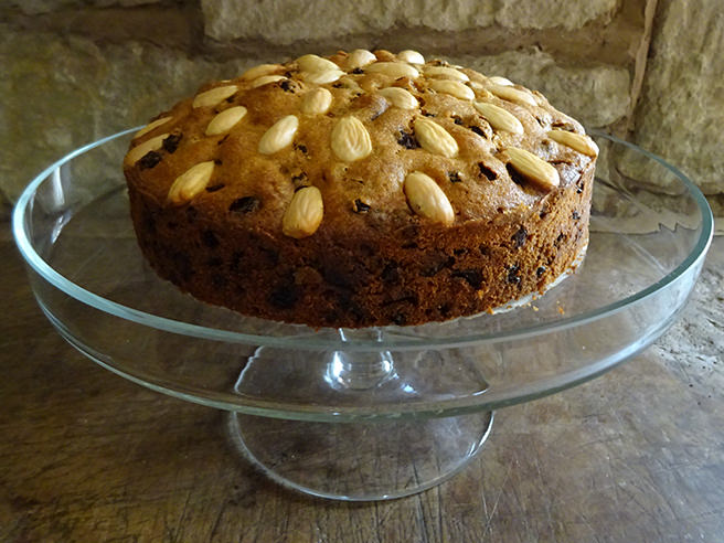 Dundee cake on a glass cake stand | H is for Home
