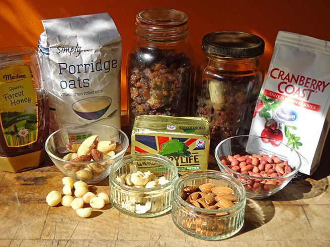 Fruit and nut flapjack ingredients