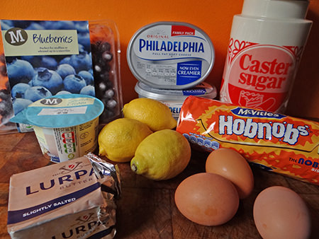 Lemon & blueberry cheesecake ingredients