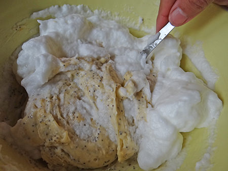 folding in egg whites to lemon & poppy seed loaf mix | H is for Home