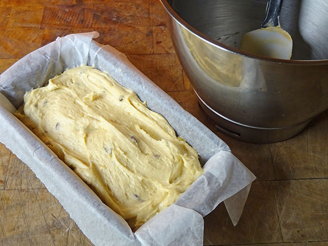Madeira cake batter in a lined loaf tin | H is for Home