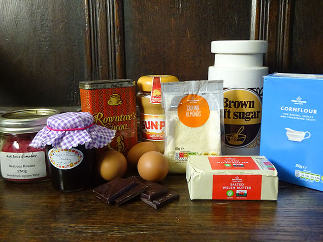 Peanut butter and-jelly brownie ingredients