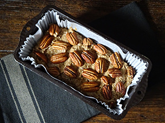 Pecan toffee loaf cake batter in baking tin | H is for Home