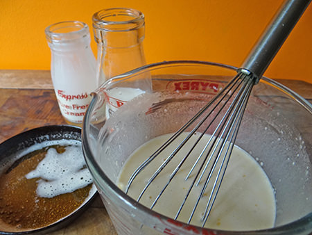 Plum flaugnarde batter via @hisforhome