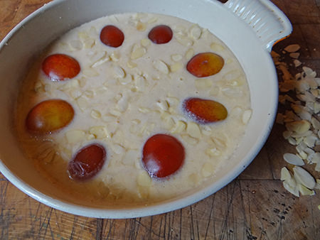 Uncooked plum flaugnarde via @hisforhome