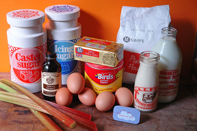 Rhubarb & custard tart ingredients