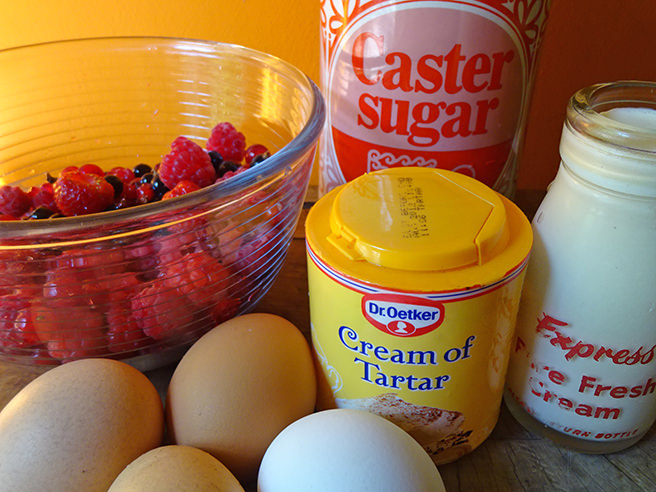 Summer fruit Pavlova ingredients