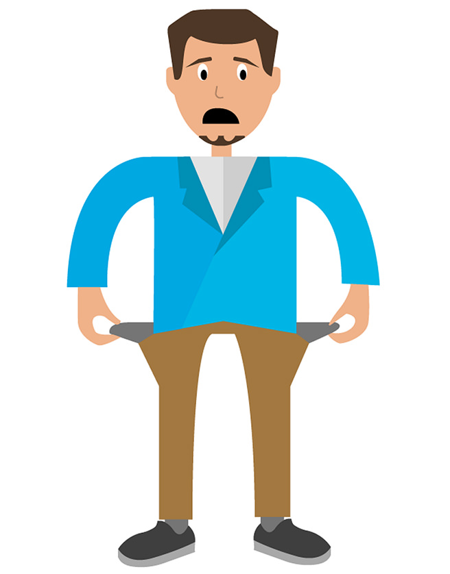 Illustration of a man with empty pockets