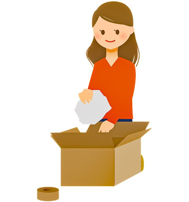 Illustration of a woman packing a cardboard box