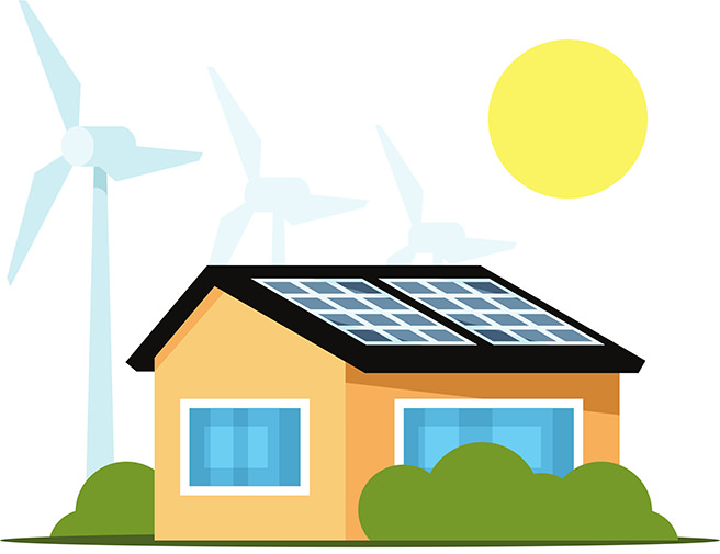 Illustration of a house running on alternative energy