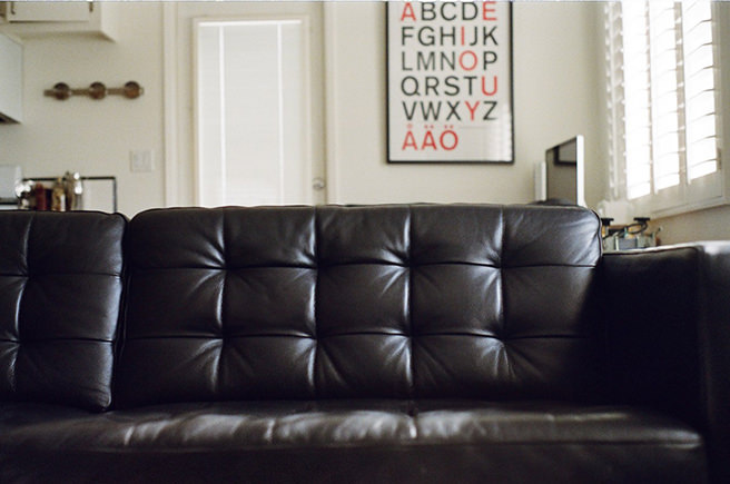 Buttoned leather sofa