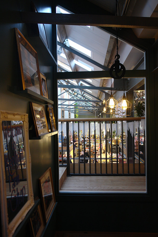 Stairway looking down on to the shop floor of Keelham Farm Shop, Skipton