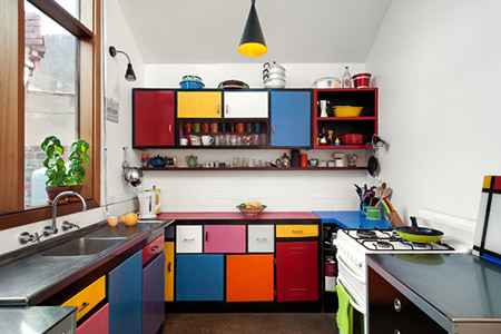 Colour block kitchen cabinet doors