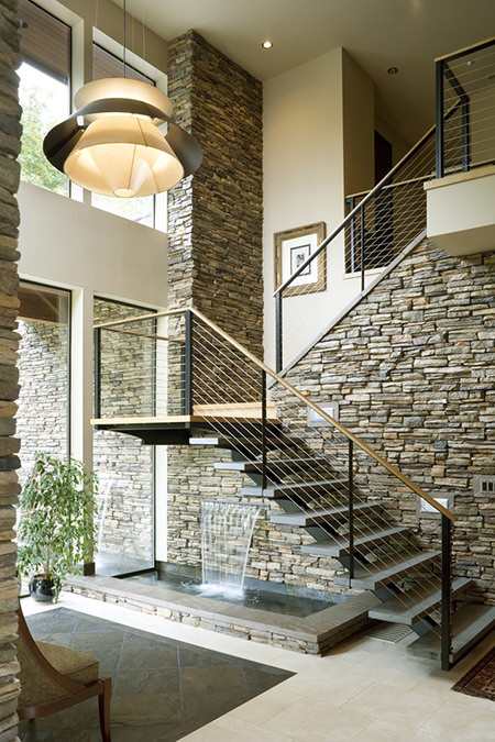 indoor water feature in a stone wall