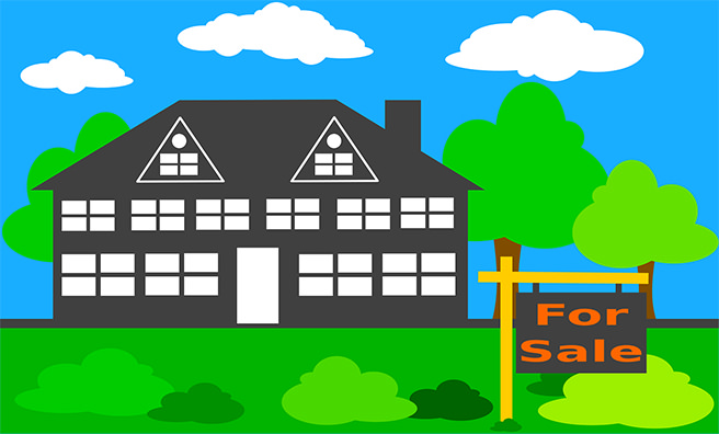 Illustration of a house with a for sale sign outside