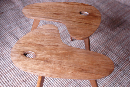 pair of vintage 1950s palette topped teak tables with splayed legs