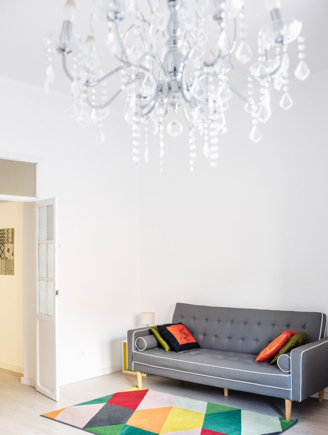 Chandelier on a living room ceiling