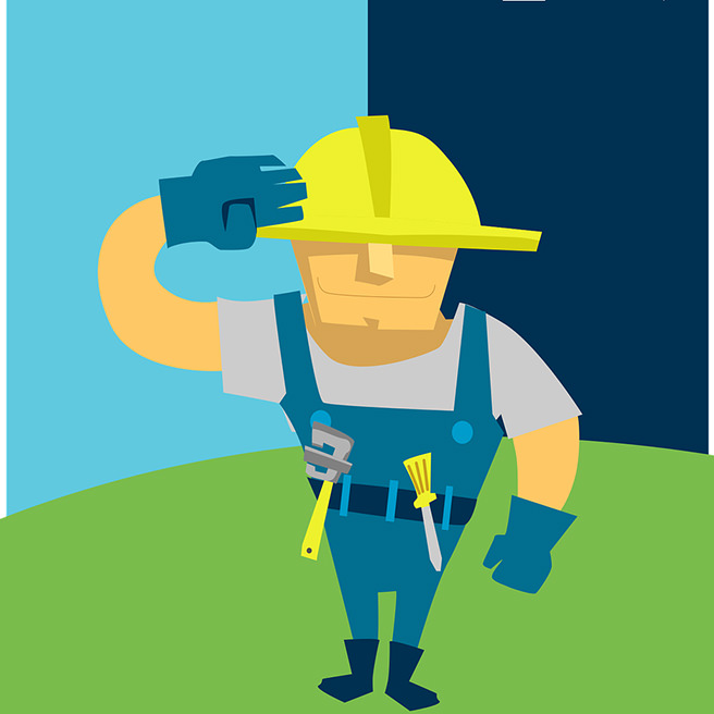Illustration of a workman with helmet saluting