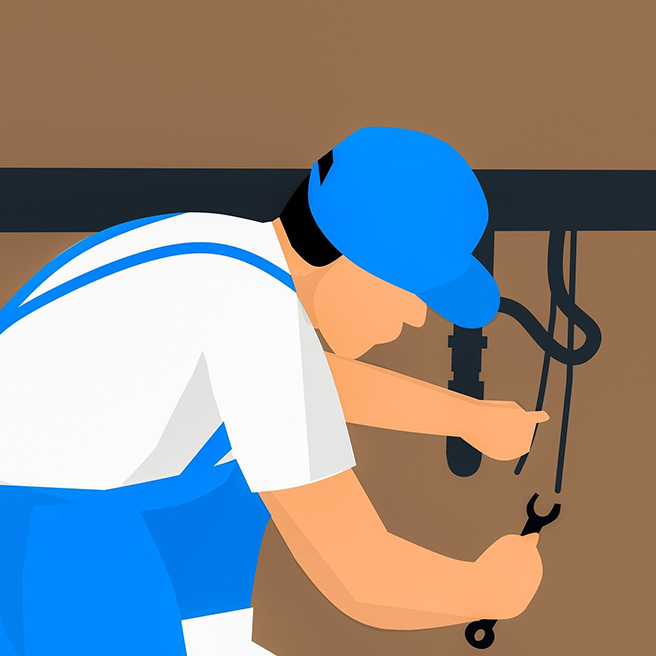 Illustration of a plumber using a spanner