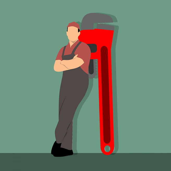 Illustration of a plumber and wrench