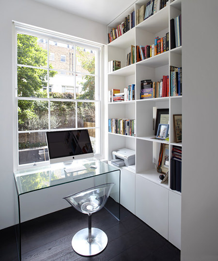 Contemporary home office with clear desk and chair