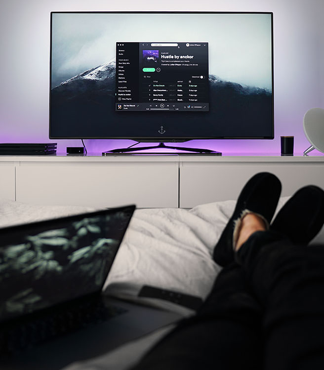 Person reclining to watch TV