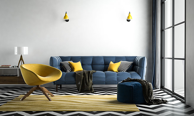 Monochrome chevron patterned floor