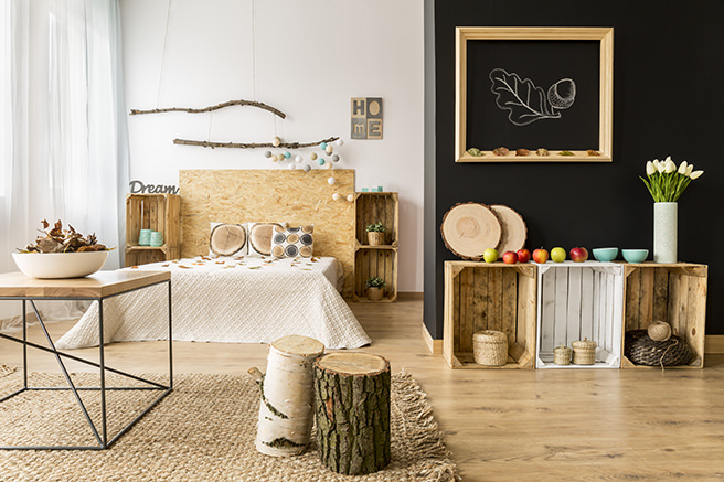 Upcycled elements in a bedroom