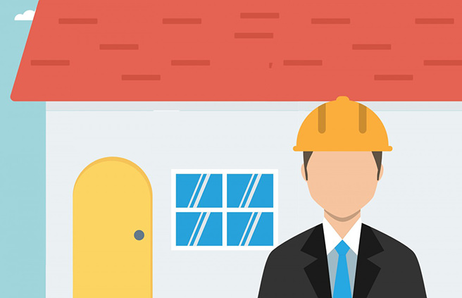 Illustration of a builder in front of a house