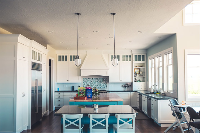 light blue kitchen diner