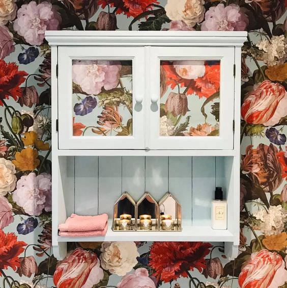 Wallpapered cabinet doors